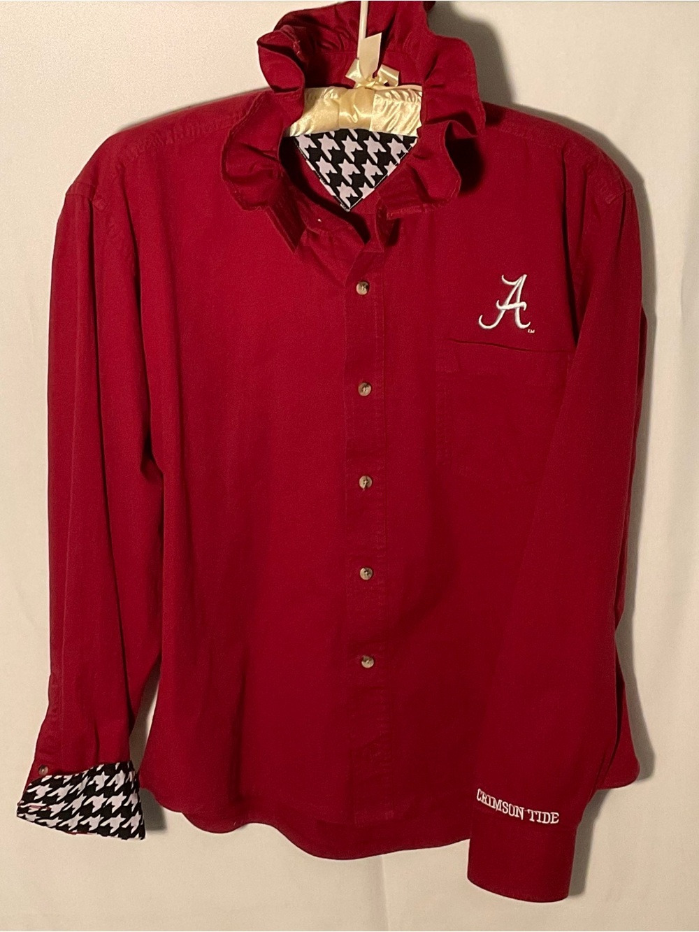 Crimson Tide Refashioned shirt with Ruffled Collar houndstooth cuffs,monogram